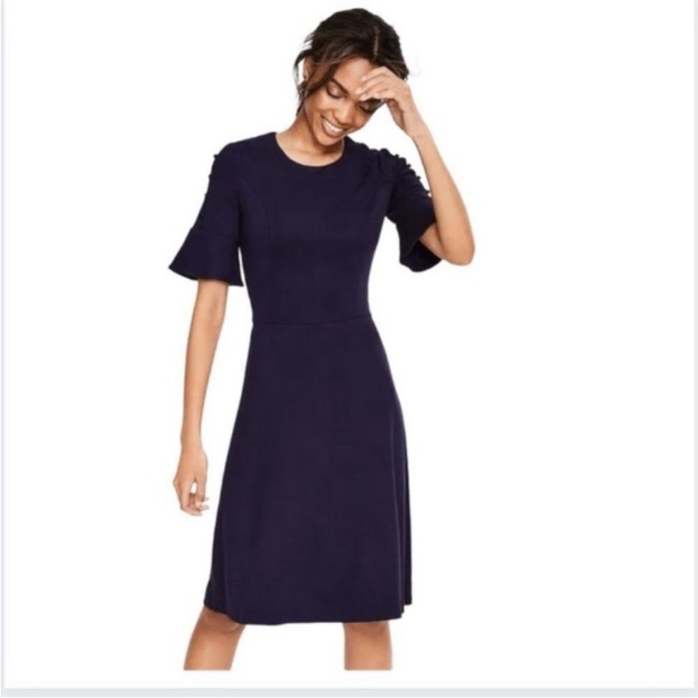 Boden Alexis Jersey Dress Sz 12L Navy Blue Flutter Sleeve Jersey Knit A-Line